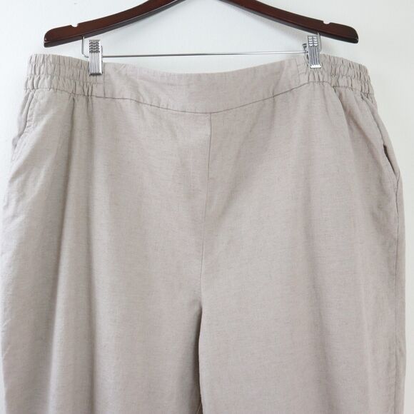 Lane Bryant Size 24 Linen Blend Slim Ankle Mid Rise Elastic Waist Beige - Picture 3 of 9